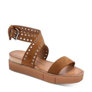 Dolce Vita Panko Stud caramel suede sandals platform wedge size 9